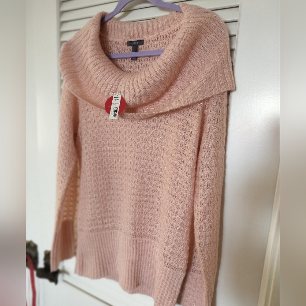 Apt 9 Women's Pink Cowl Neck Sweater Silver Sparkle NWT Size Large